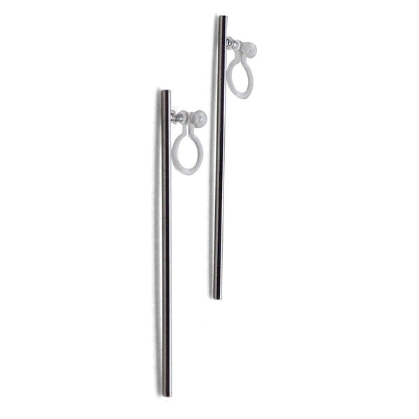 Long invisible clip on stud earrings ( Silver tone ) - Miyabi Grace