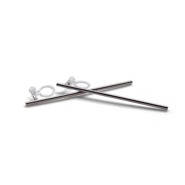 Long invisible clip on stud earrings ( Silver tone ) - Miyabi Grace
