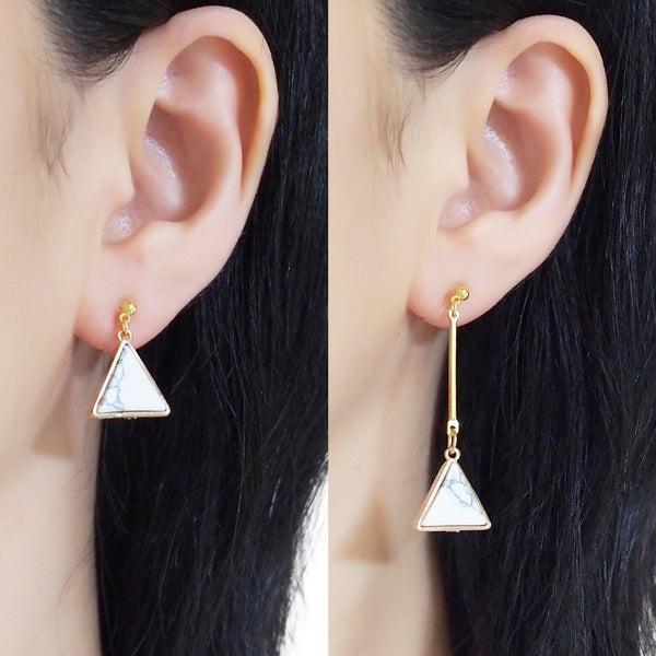 Asymmetric Triangle Marble Faux White Stone Invisible Clip On Earrings - Miyabi Grace