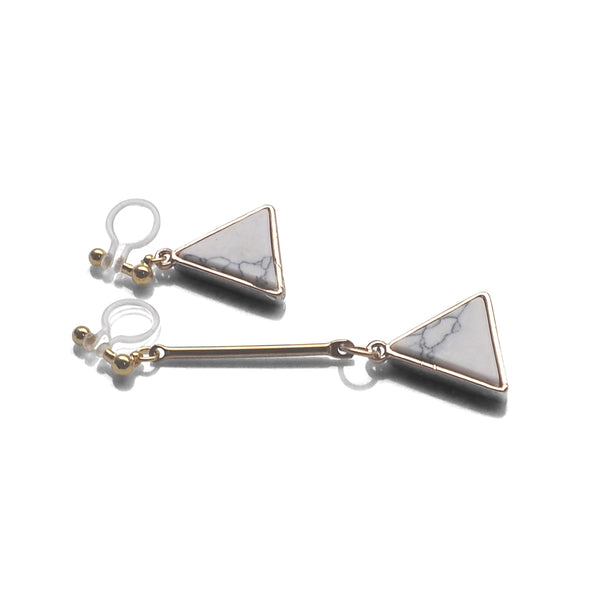 Asymmetric Triangle Marble Faux White Stone Invisible Clip On Earrings - Miyabi Grace