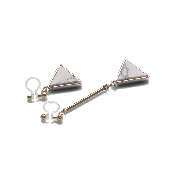 Asymmetric Triangle Marble Faux White Stone Invisible Clip On Earrings - Miyabi Grace