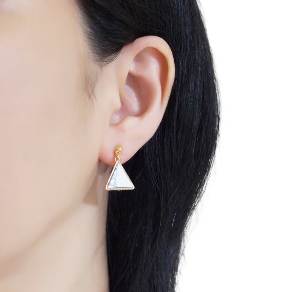 Asymmetric Triangle Marble Faux White Stone Invisible Clip On Earrings - Miyabi Grace