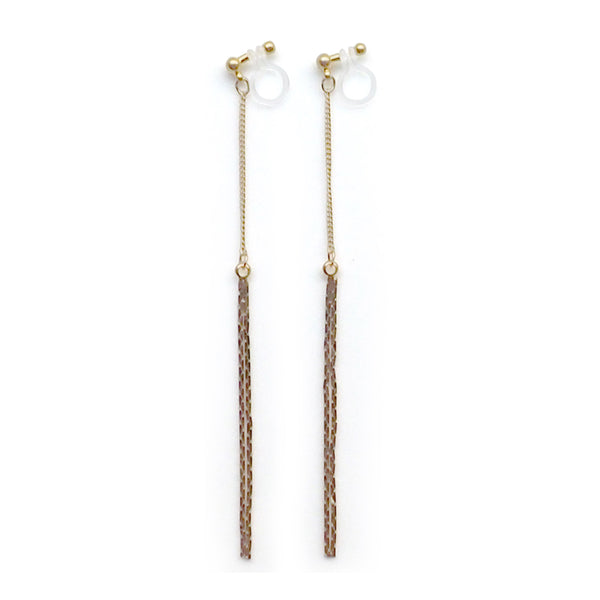 Metallic gold chain threader invisible clip on earrings - Miyabi Grace