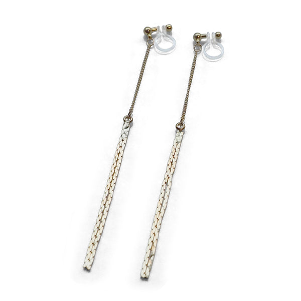 Metallic gold chain threader invisible clip on earrings - Miyabi Grace