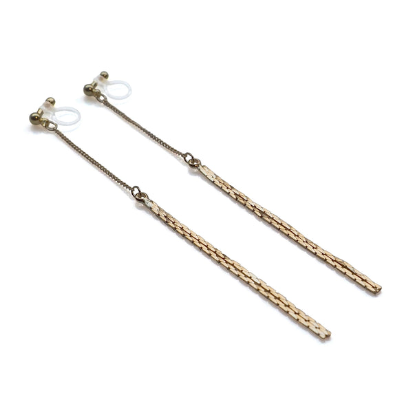 Metallic gold chain threader invisible clip on earrings - Miyabi Grace