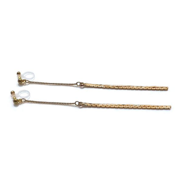 Metallic gold chain threader invisible clip on earrings - Miyabi Grace