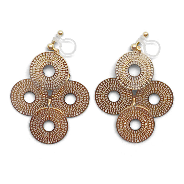 Dangle gold circle filigree invisible clip on earrings - Miyabi Grace