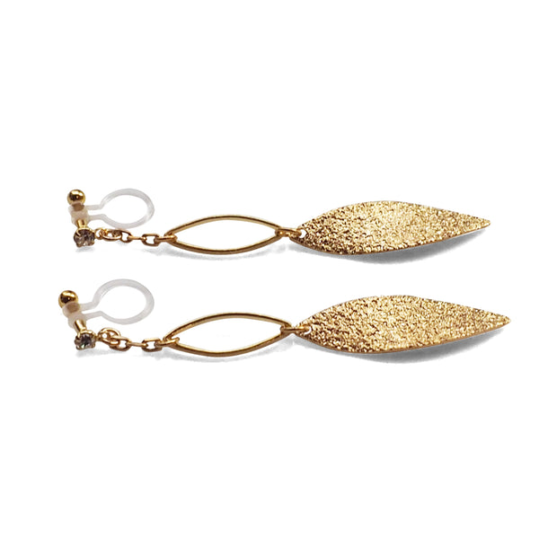Gold textured metallic leaf invisible clip on earrings - Miyabi Grace