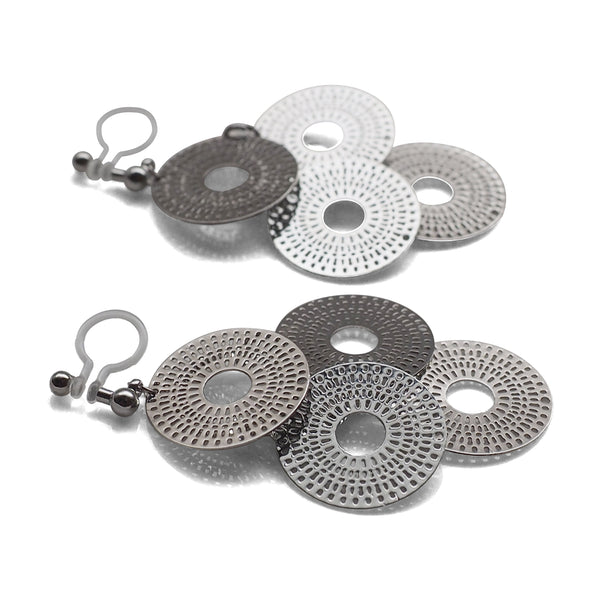 Dangle silver circle filigree invisible clip on earrings - Miyabi Grace