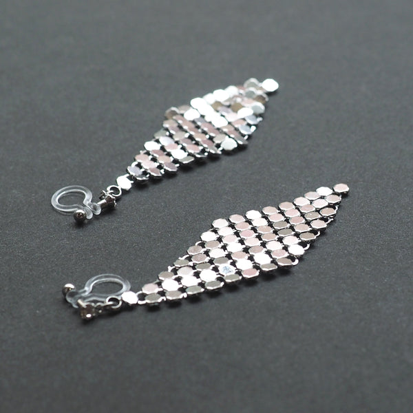Silver mesh invisible clip on earrings - Miyabi Grace