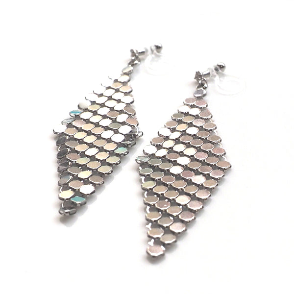 Silver mesh invisible clip on earrings - Miyabi Grace