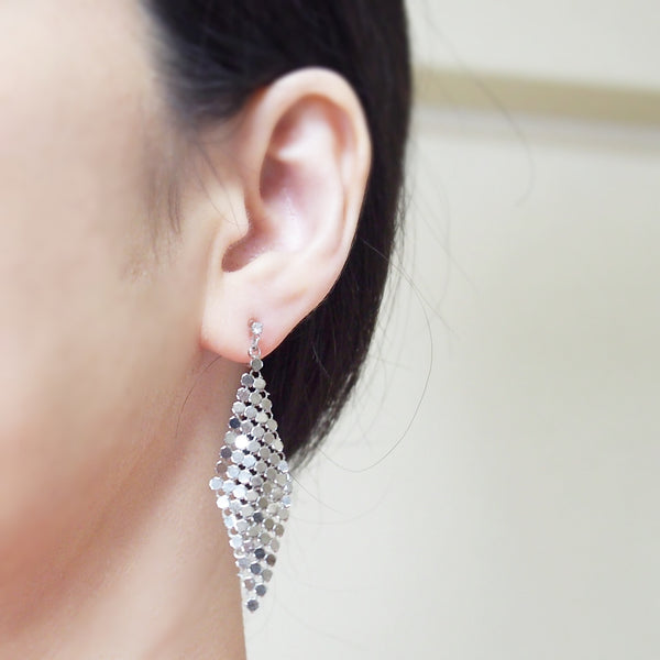 Silver mesh invisible clip on earrings - Miyabi Grace