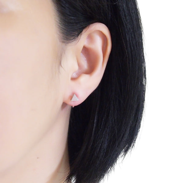 Minimalist Silver Triangle Invisible Clip On Stud Earrings - Miyabi Grace
