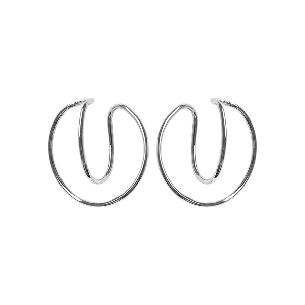 Silver Double Hoop Ear Cuff Clip On Earrings
