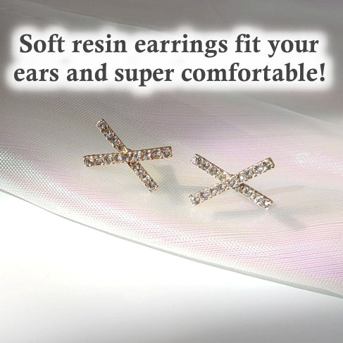 Crystal Rhinestone Pave Gold Cross Invisible Clip On Stud Earrings