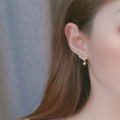 Dangle Crystal Rhinestone Star Invisible Clip On Stud Earrings