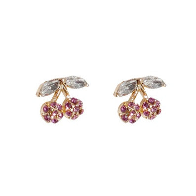 Crystal Rhinestone Cherry Pink Invisible Clip On Stud Earrings