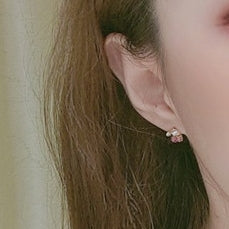 Crystal Rhinestone Cherry Pink Invisible Clip On Stud Earrings