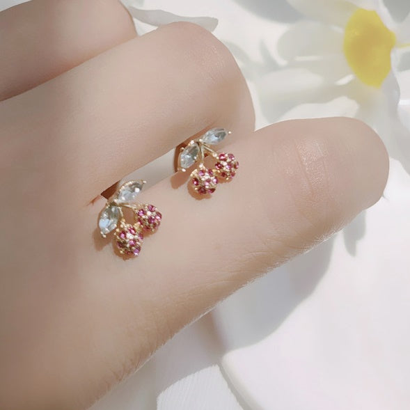 Crystal Rhinestone Cherry Pink Invisible Clip On Stud Earrings