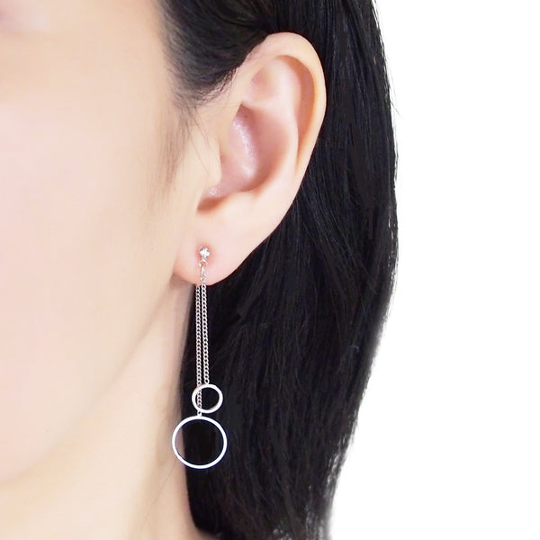 Double sided hoop invisible clip on earrings ( Silver tone ) - Miyabi Grace