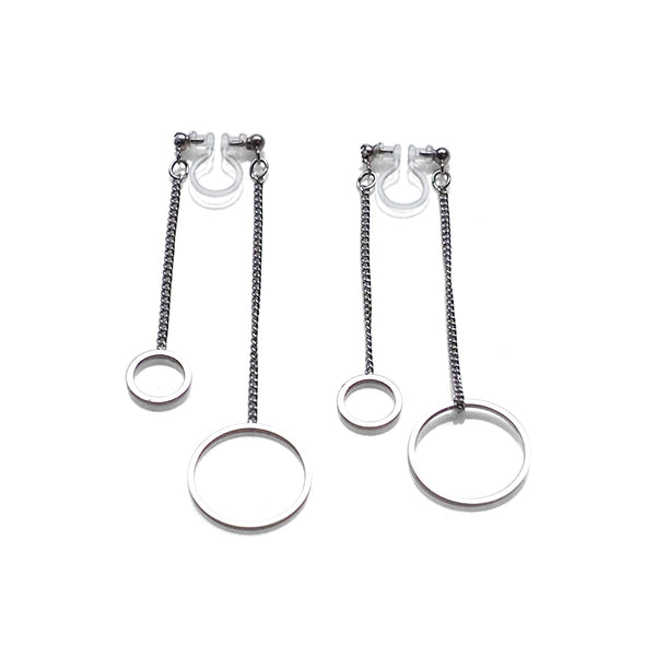 Double sided hoop invisible clip on earrings ( Silver tone ) - Miyabi Grace