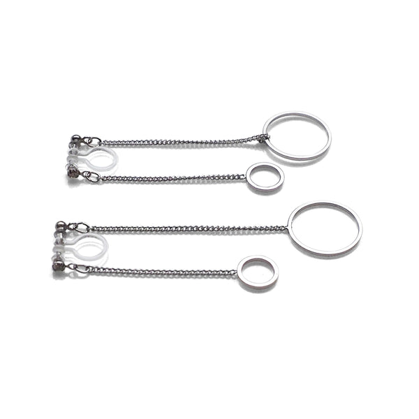 Double sided hoop invisible clip on earrings ( Silver tone ) - Miyabi Grace