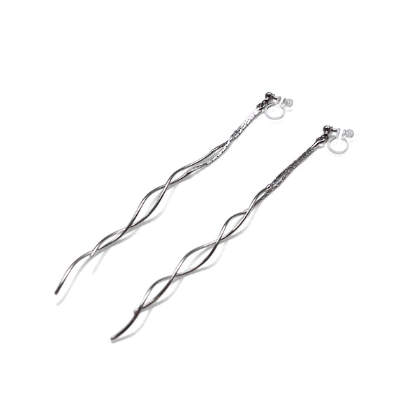 Double wave bar invisible clip on earrings ( Silver tone ) - Miyabi Grace