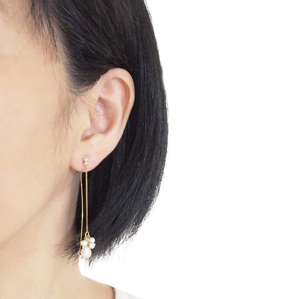 Double Sided White Freshwater Pearl Invisible Clip On Earrings (Gold tone) - Miyabi Grace