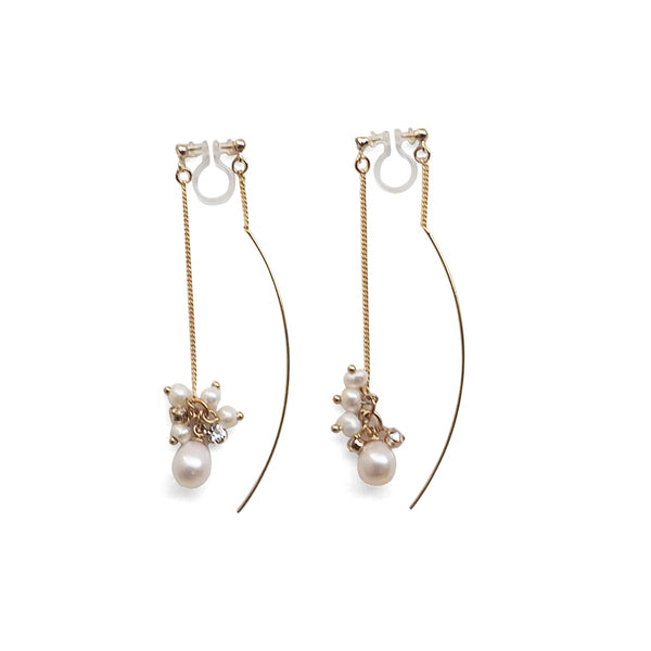 Double Sided White Freshwater Pearl Invisible Clip On Earrings (Gold tone) - Miyabi Grace