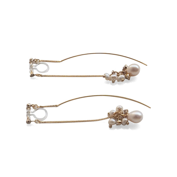 Double Sided White Freshwater Pearl Invisible Clip On Earrings (Gold tone) - Miyabi Grace
