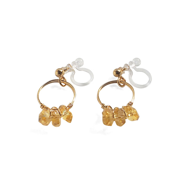 Yellow Citrine Gold Hoop Invisible Clip On Earrings - Miyabi Grace