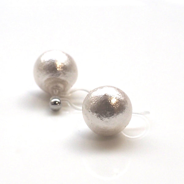 White cotton pearl invisible clip on stud earrings - Miyabi Grace