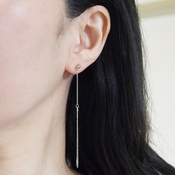 Metallic silver chain threader invisible clip on earrings - Miyabi Grace