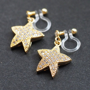 Sparkly cubic zirconia star invisible clip on earrings!