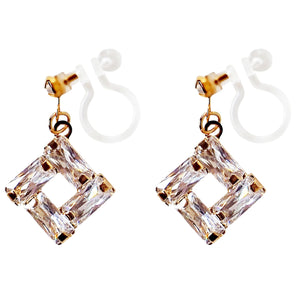 Gold cubic zirconia invisible clip on earrings