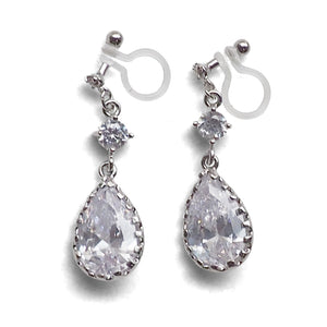comfortable pierced look bridal wedding cubic zirconia crystal invisible clip on earrings MiyabiGrace