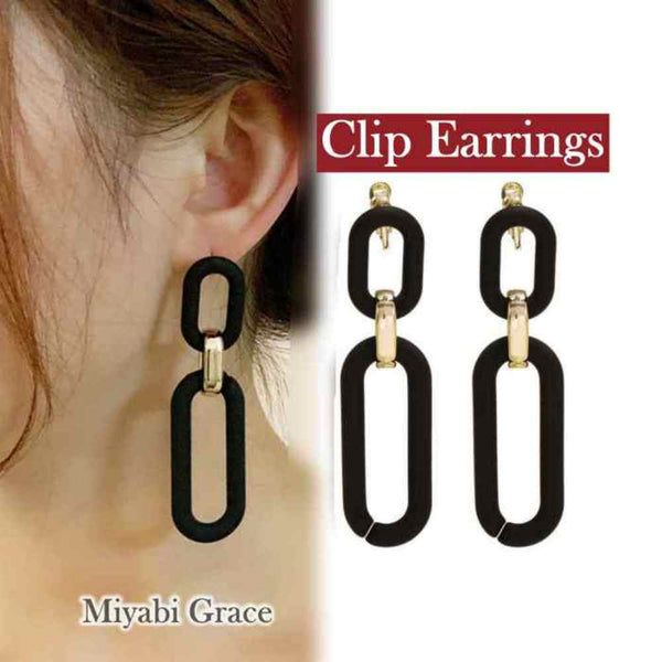 Dangle Black Double Hoop Screw-Back Clip On Earrings