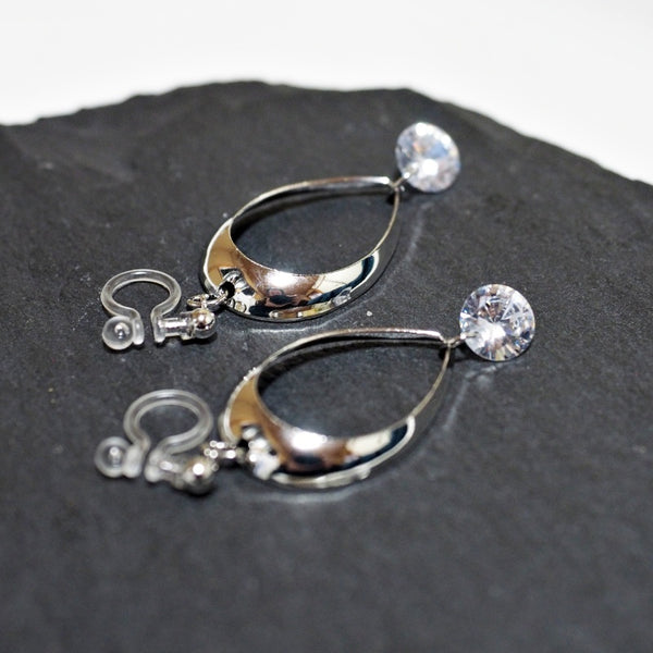 Dangle Teardrop CZ Cubic Zirconia Crystal Invisible Clip On Earrings