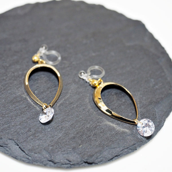 Dangle Teardrop CZ Cubic Zirconia Crystal Invisible Clip On Earrings