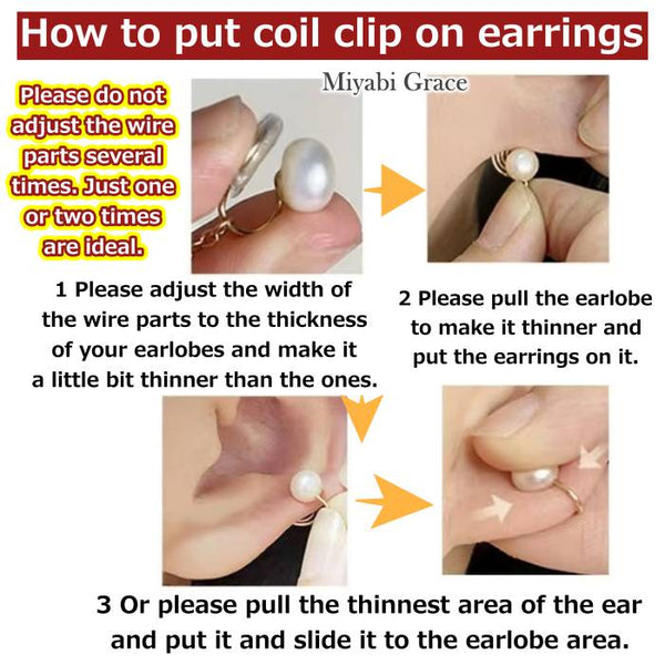 White Freshwater Pearl Stud Dangle Gold Wave Bar Coil ClipOn Earrings
