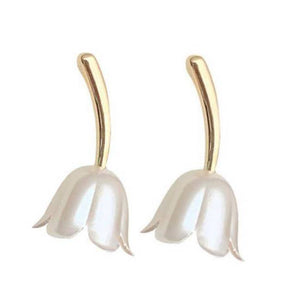 White Tulip Flower Gold Invisible Clip On Stud Earrings