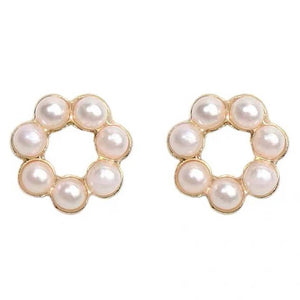 Small Gold Open Circle White Pearl Invisible Clip On Stud Earrings