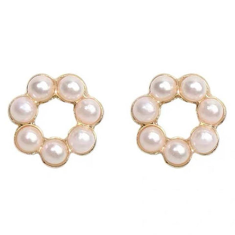 Small Gold Open Circle White Pearl Invisible Clip On Stud Earrings