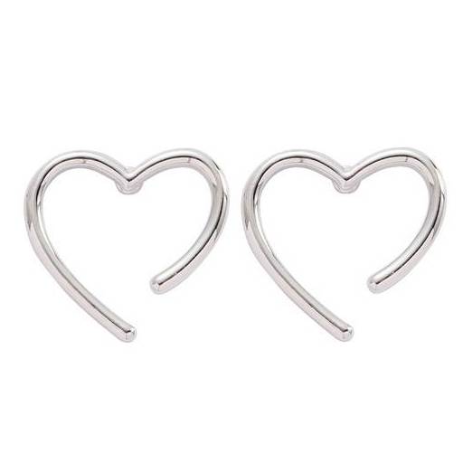 Silver Large Open Heart Invisible Clip On Stud Earrings