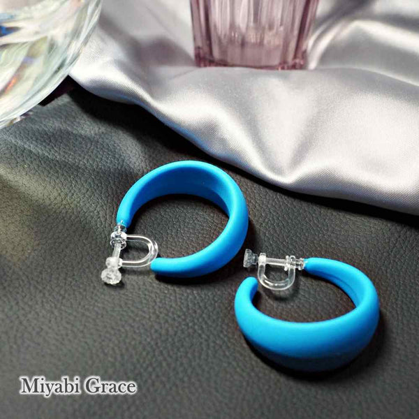 Red/Green/Blue/Yellow Chunky 40 mm Invisible Clip On Hoop Earrings ( Screw-Back )