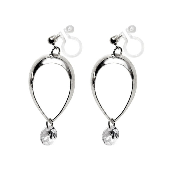 Dangle Teardrop CZ Cubic Zirconia Crystal Invisible Clip On Earrings