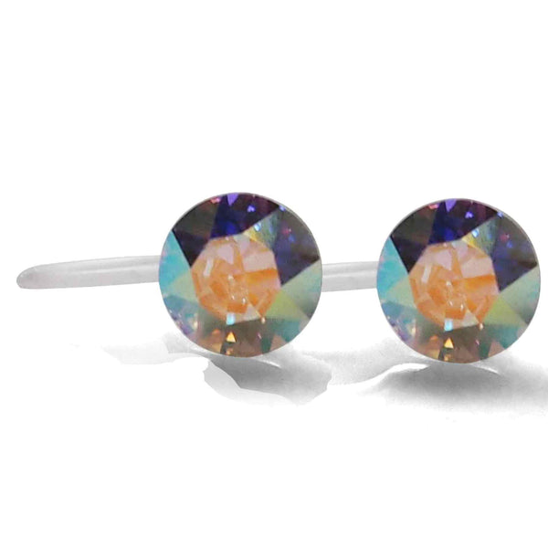 Aurora Borealis Swarovski Crystal Screw-Back Invisible Clip On Stud Earrings
