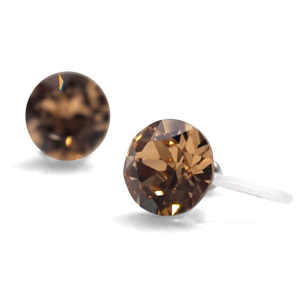 Light Brown Topaz Swarovski Crystal Screw-Back Invisible Clip On Stud Earrings