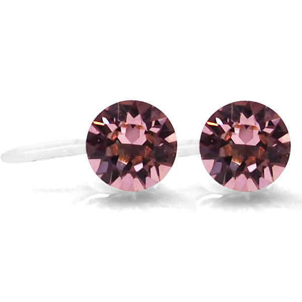 Light Rose Pink Swarovski Crystal Screw-Back Invisible Clip On Stud Earrings