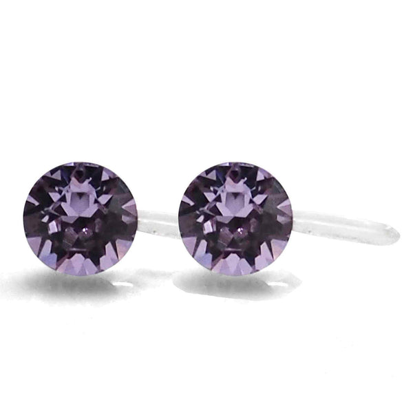 Light Purple Swarovski Crystal Screw-Back Invisible Clip On Stud Earrings